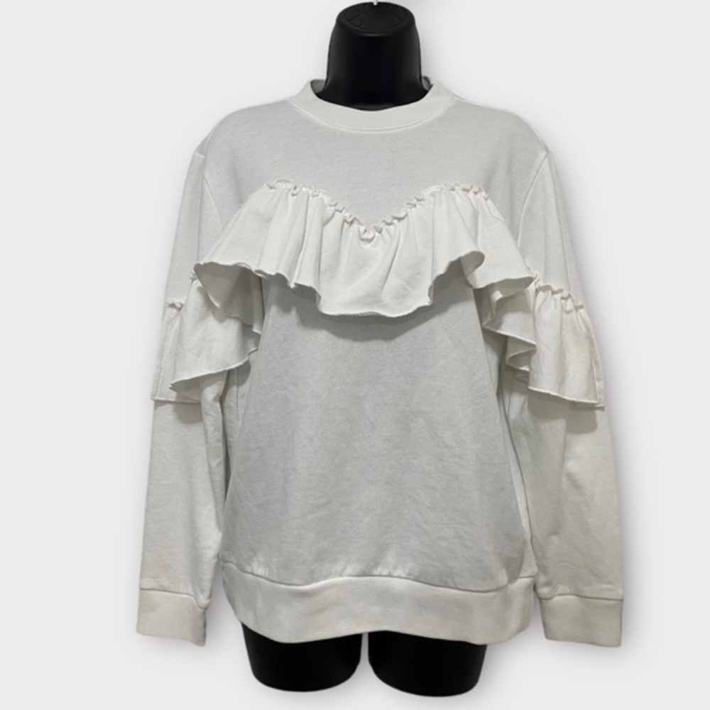 Forever 21 White Ruffle Long Sleeve Sweatshirt Size Small